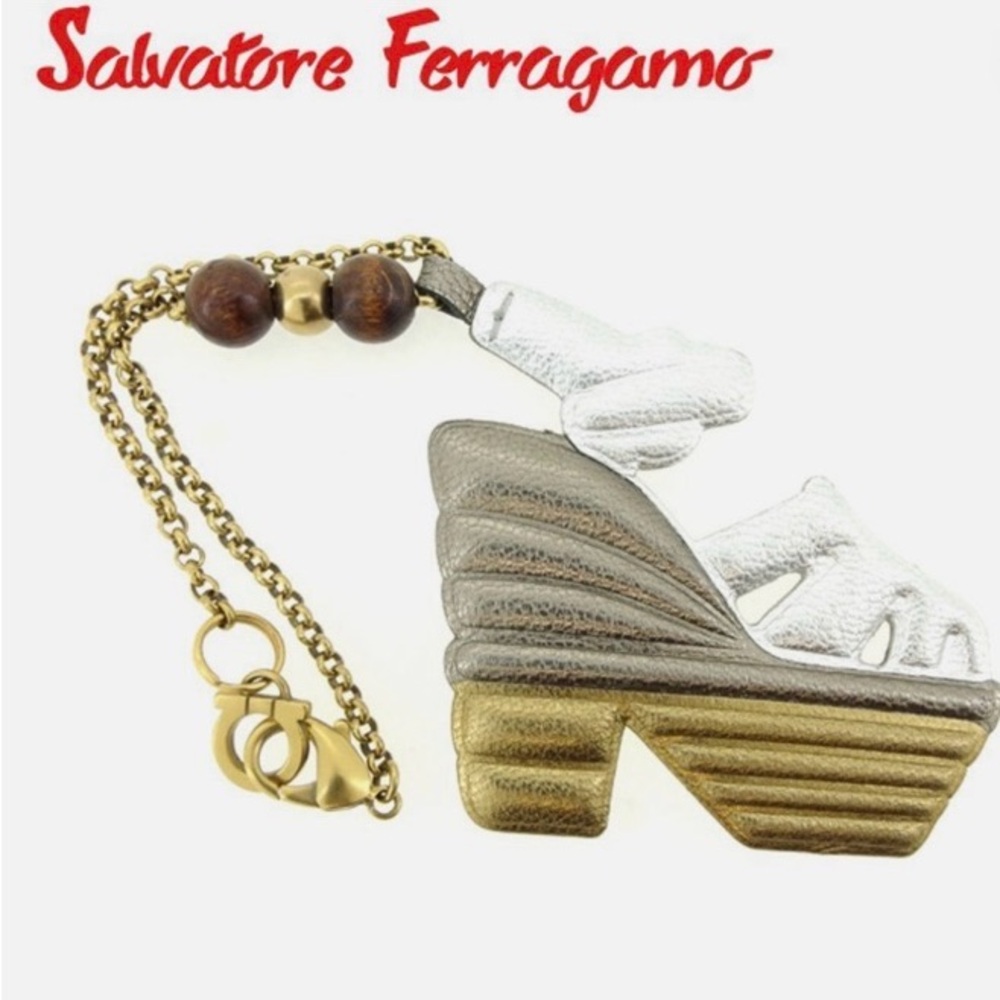 RARE - Salvatore Ferragamo Metallic Gold & Silver Shoe Charm bag charm